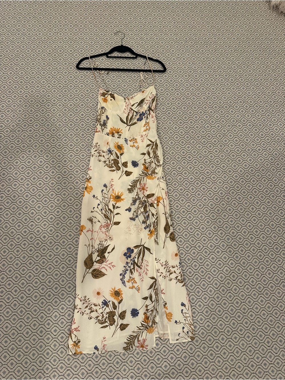 Reformation Cream Floral Slip Maxi Dress with Yellow & Blue Blooms